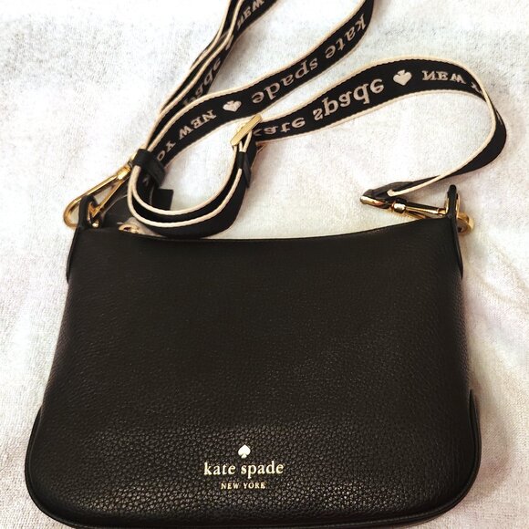 Kate Spade Rosie Black Leather Crossbody With Web Logo Guitar Strap _ NWT - Picture 1 of 8